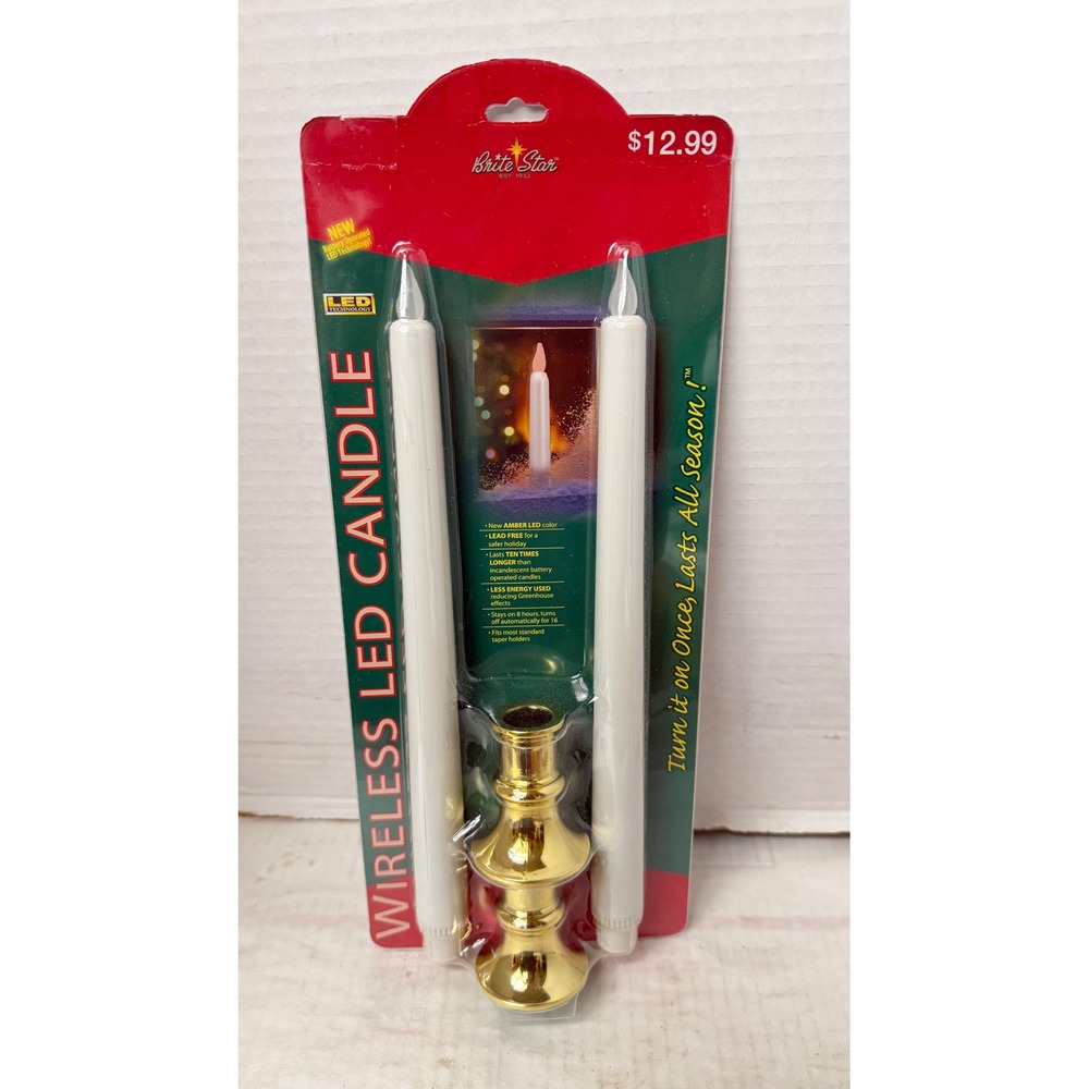 Brite Star Wireless LED Taper Candles Unisex 12in White Gold Base 2pk Timer